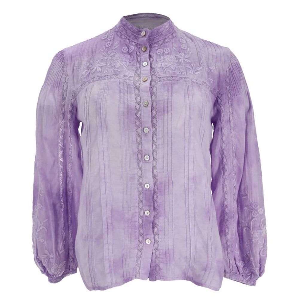 Loveshackfancy Ronda Embroidered Blouse in Purple Cotton